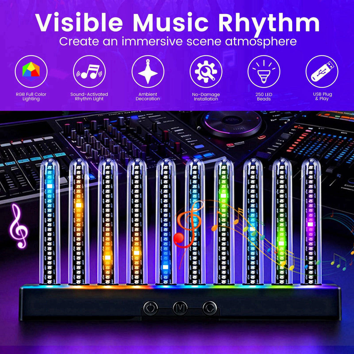 BSOD Audio Visualizer Gadget Rechargeable RGB Sound Activated Light Bar, 250 Pixels Music Spectrum Analyzer Display Car 
