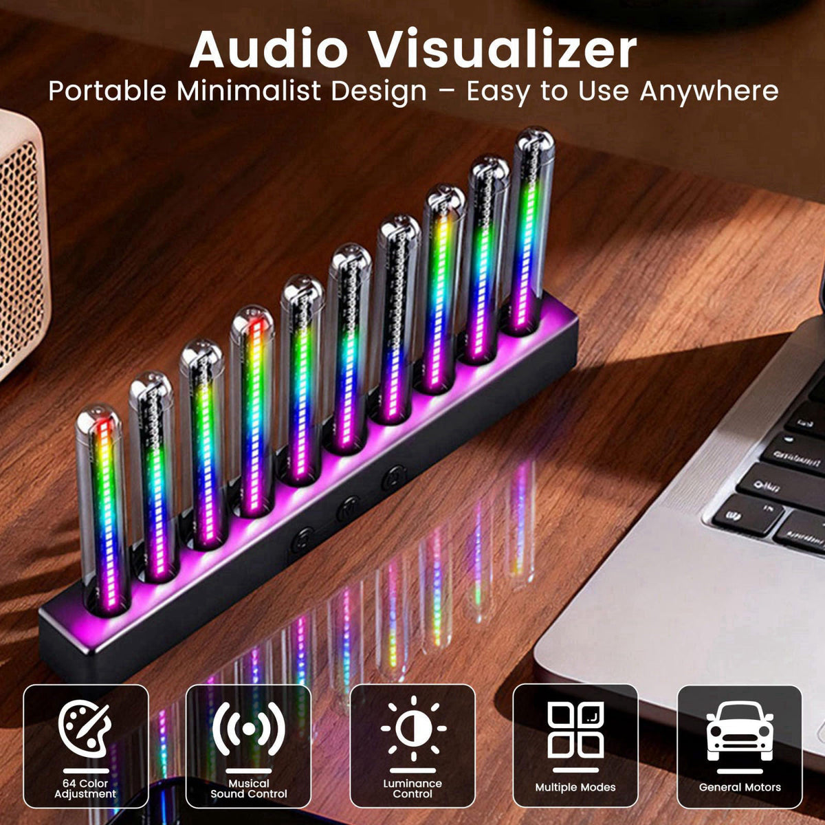 BSOD Audio Visualizer Gadget Rechargeable RGB Sound Activated Light Bar, 250 Pixels Music Spectrum Analyzer Display Car 