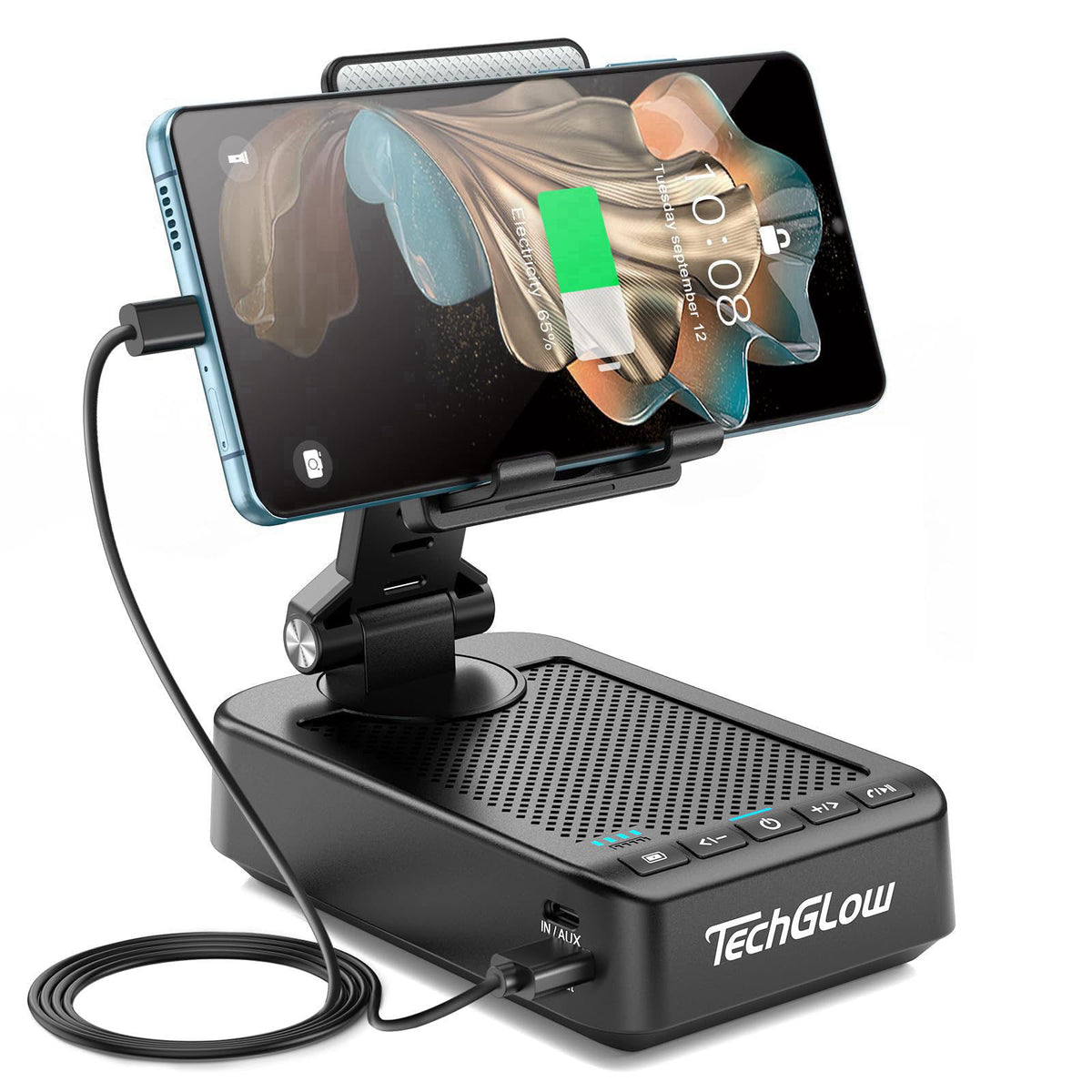 TechGlow Foldable Cellphone Stand with Bluetooth Speaker Charging Function 360° Rotatable Phone Stand Birthday Gifts for