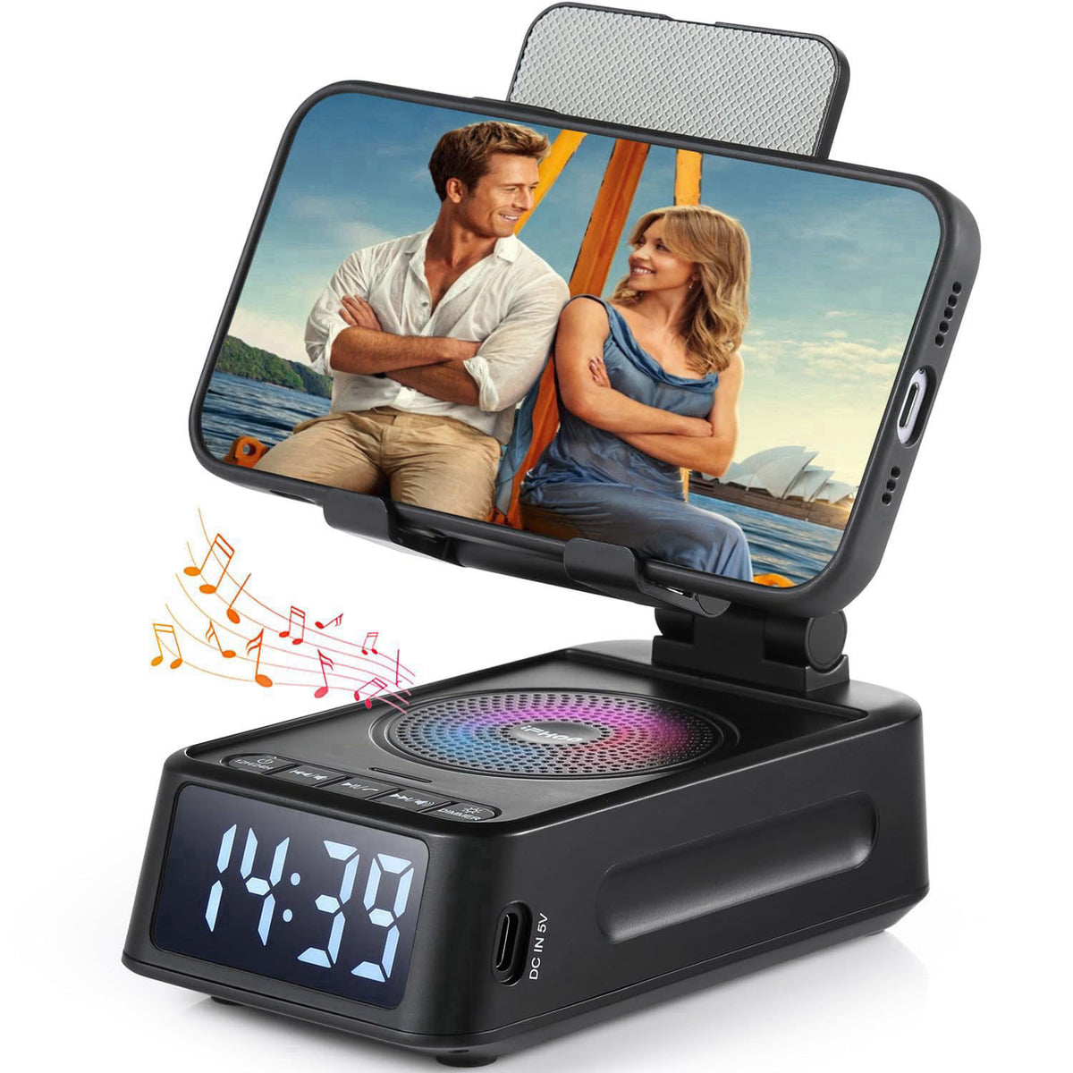 iFkoo Gifts for Men Women, Phone Stand with Bluetooth Speaker&Clock, Birthday Gifts for Him, Phone Holder with Wireless 