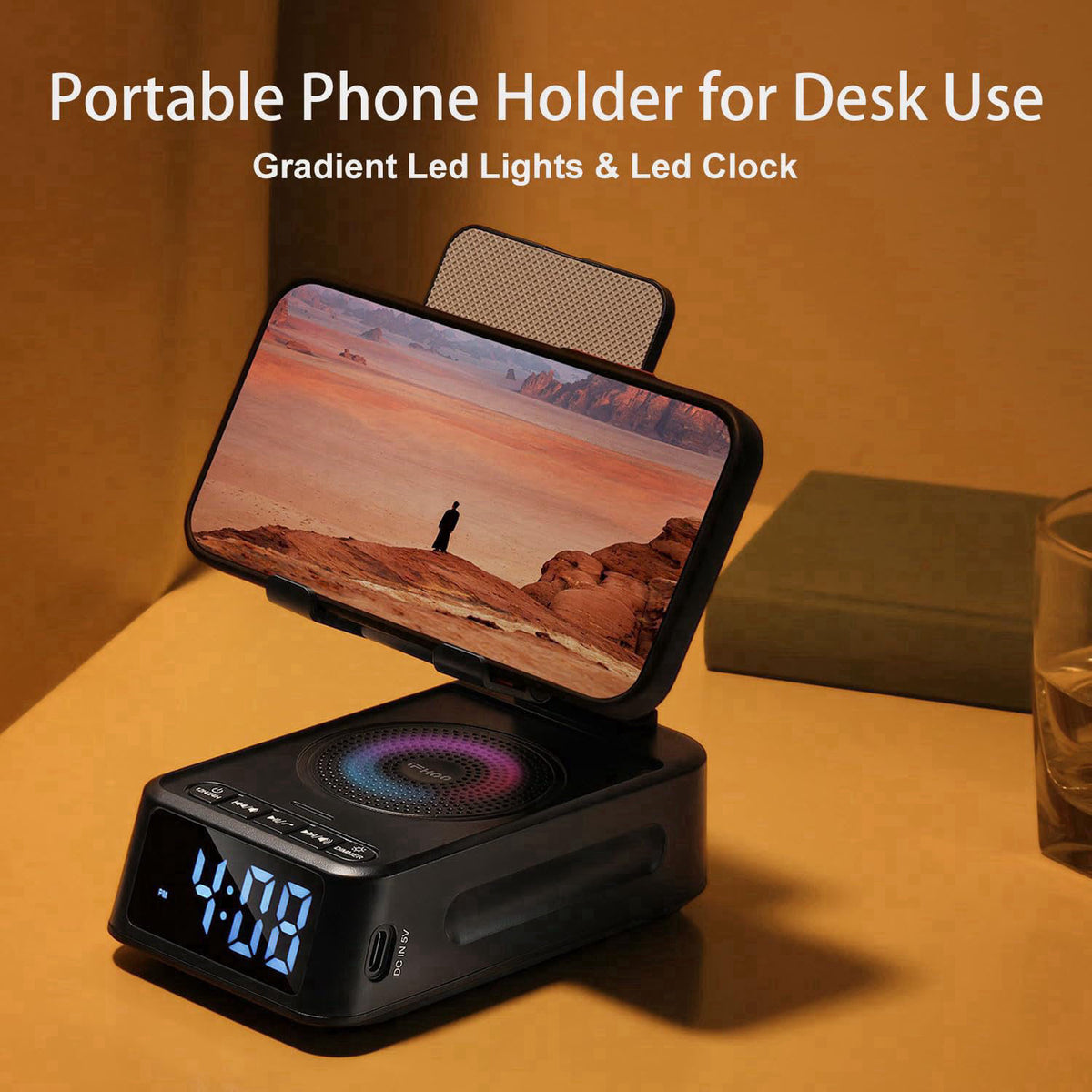iFkoo Gifts for Men Women, Phone Stand with Bluetooth Speaker&Clock, Birthday Gifts for Him, Phone Holder with Wireless 