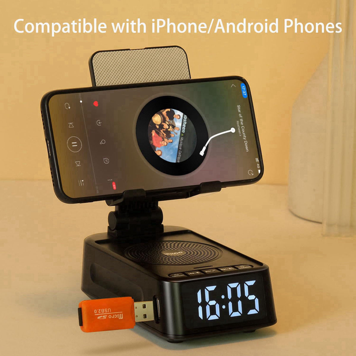 iFkoo Gifts for Men Women, Phone Stand with Bluetooth Speaker&Clock, Birthday Gifts for Him, Phone Holder with Wireless 