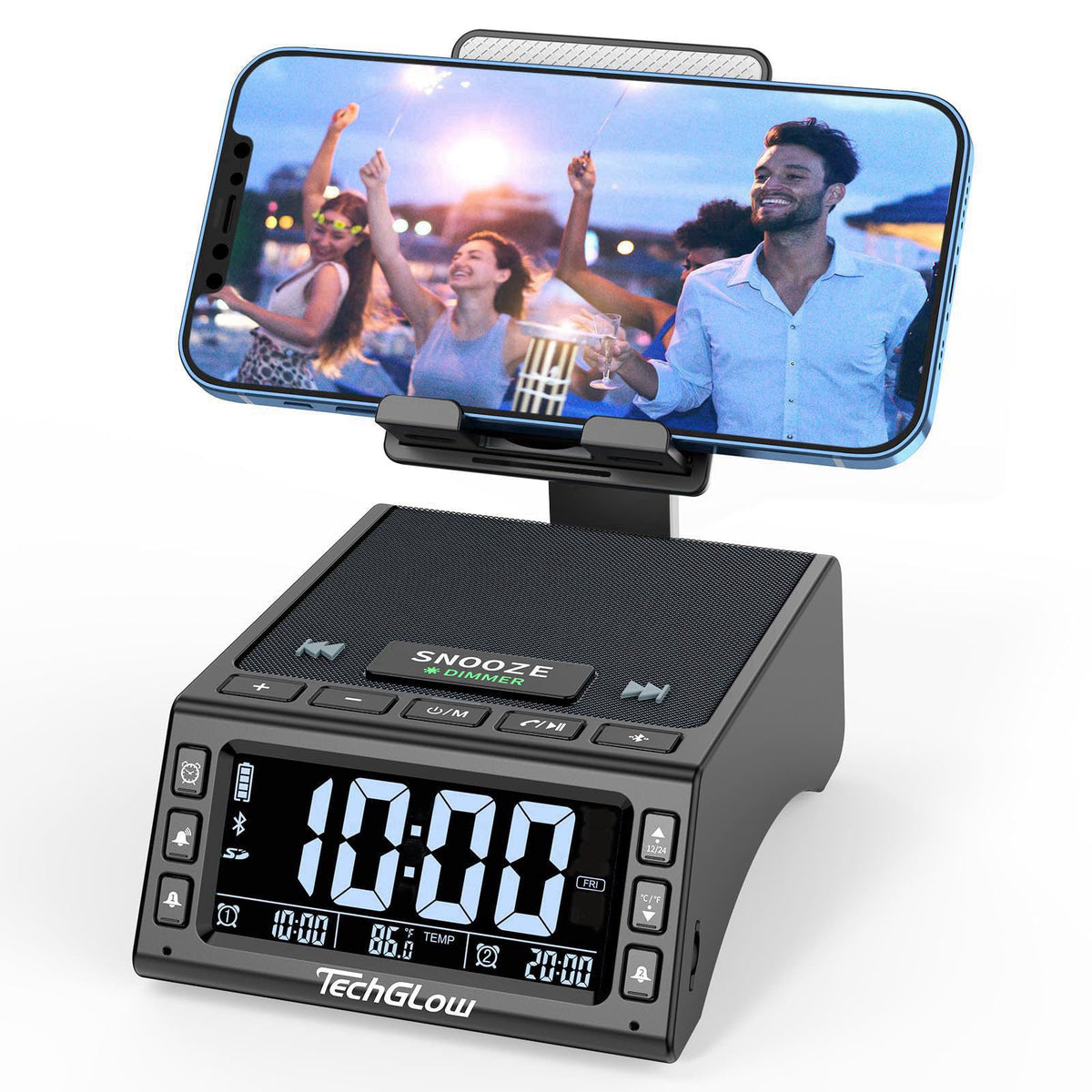 TechGlow Foldable Cellphone Stand with Wireless Bluetooth Speaker Birthday Gifts for Men Women Mother Father Cool Tech G