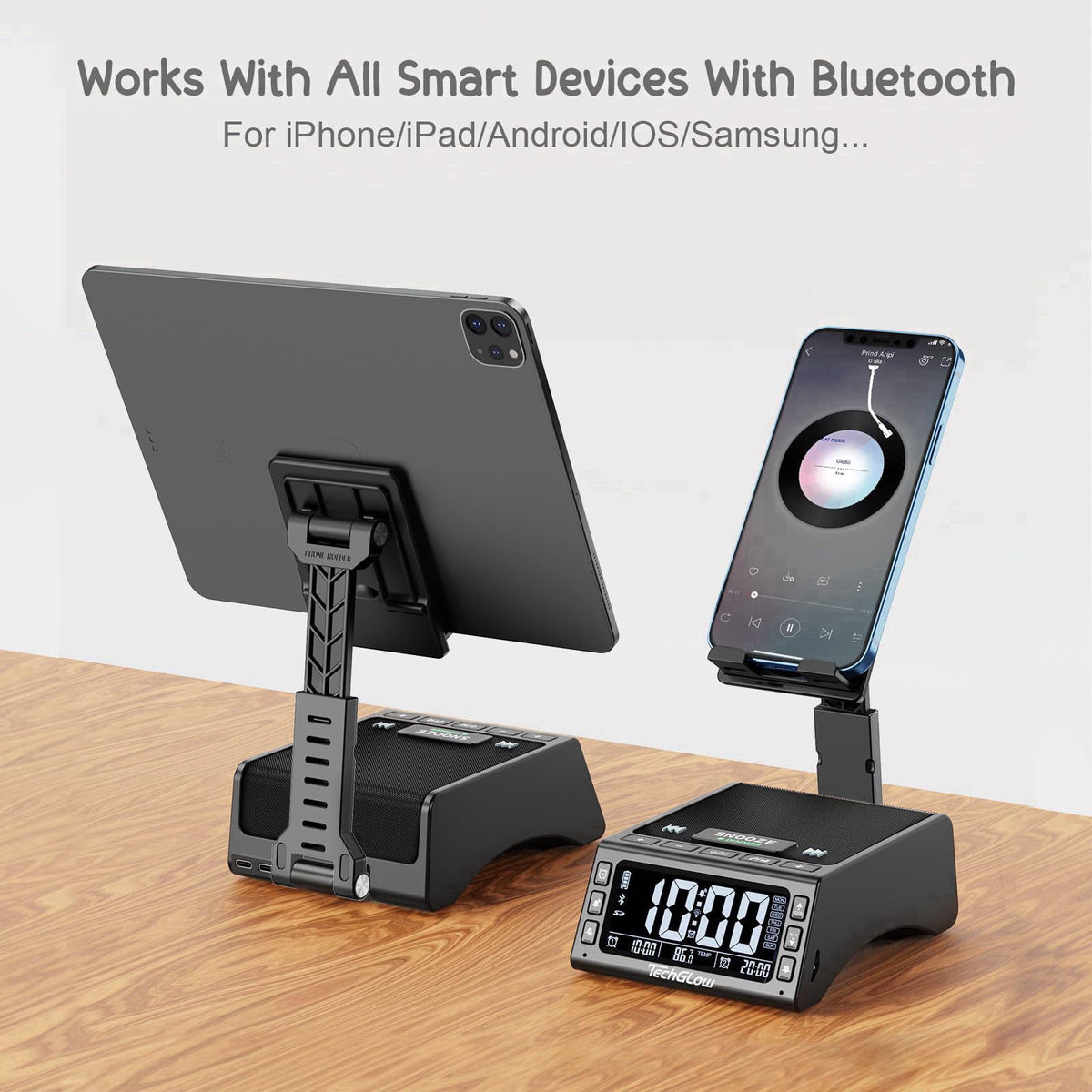 TechGlow Foldable Cellphone Stand with Wireless Bluetooth Speaker Birthday Gifts for Men Women Mother Father Cool Tech G