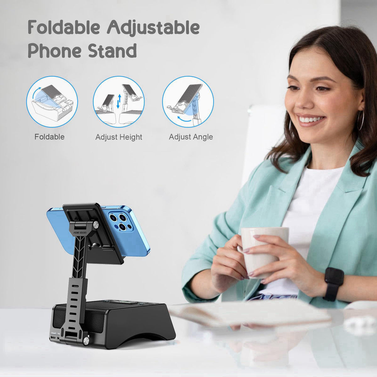 TechGlow Foldable Cellphone Stand with Wireless Bluetooth Speaker Birthday Gifts for Men Women Mother Father Cool Tech G
