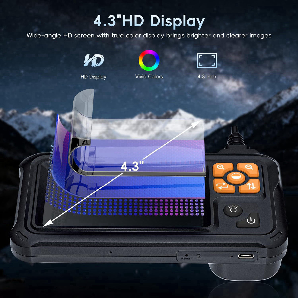 SKYBASIC Industrial Endoscope Borescope Camera with Light, 4.3'' HD Digital Handheld Waterproof Sewer Tools Snake Inspec
