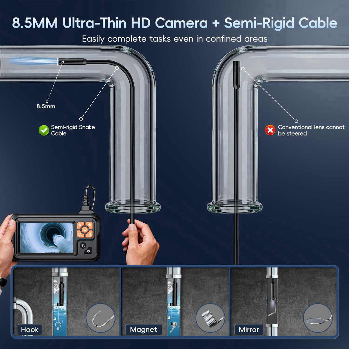 SKYBASIC Industrial Endoscope Borescope Camera with Light, 4.3'' HD Digital Handheld Waterproof Sewer Tools Snake Inspec