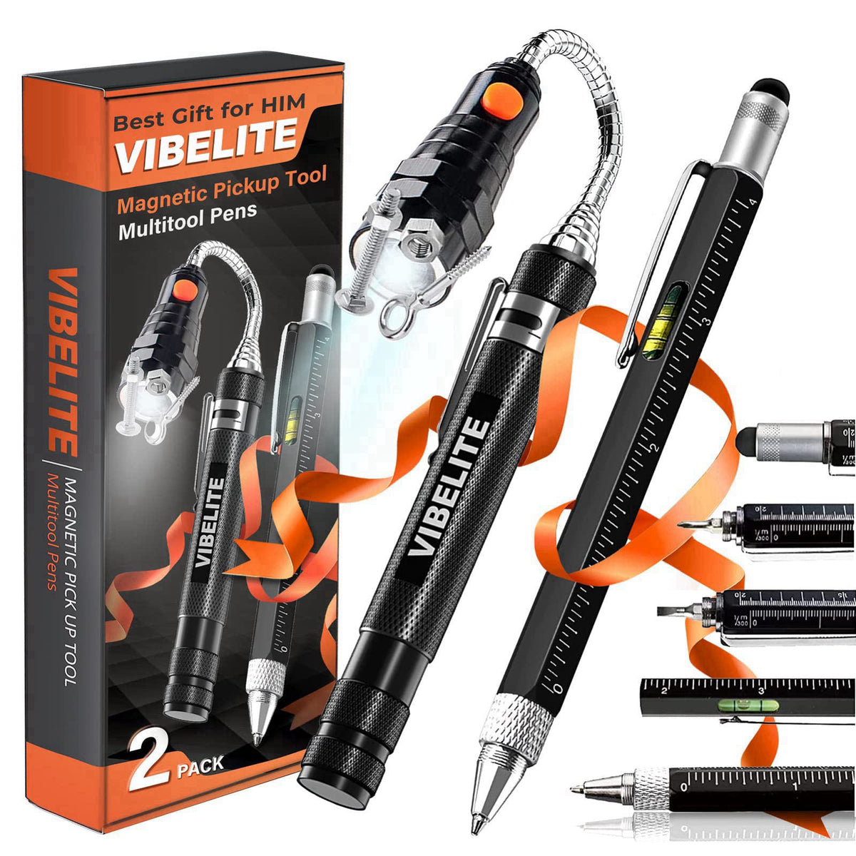 VIBELITE Magnetic Pickup Tool & 6 in 1 Multitool Pen, 2 Pack – product photo (Handheld Flashlights)