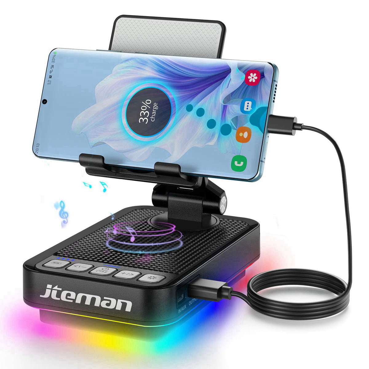 JTEMAN Gifts for Men Women Phone Stand Bluetooth Speaker with Light and Charging Function, 360 Rotating Phone Holder Coo