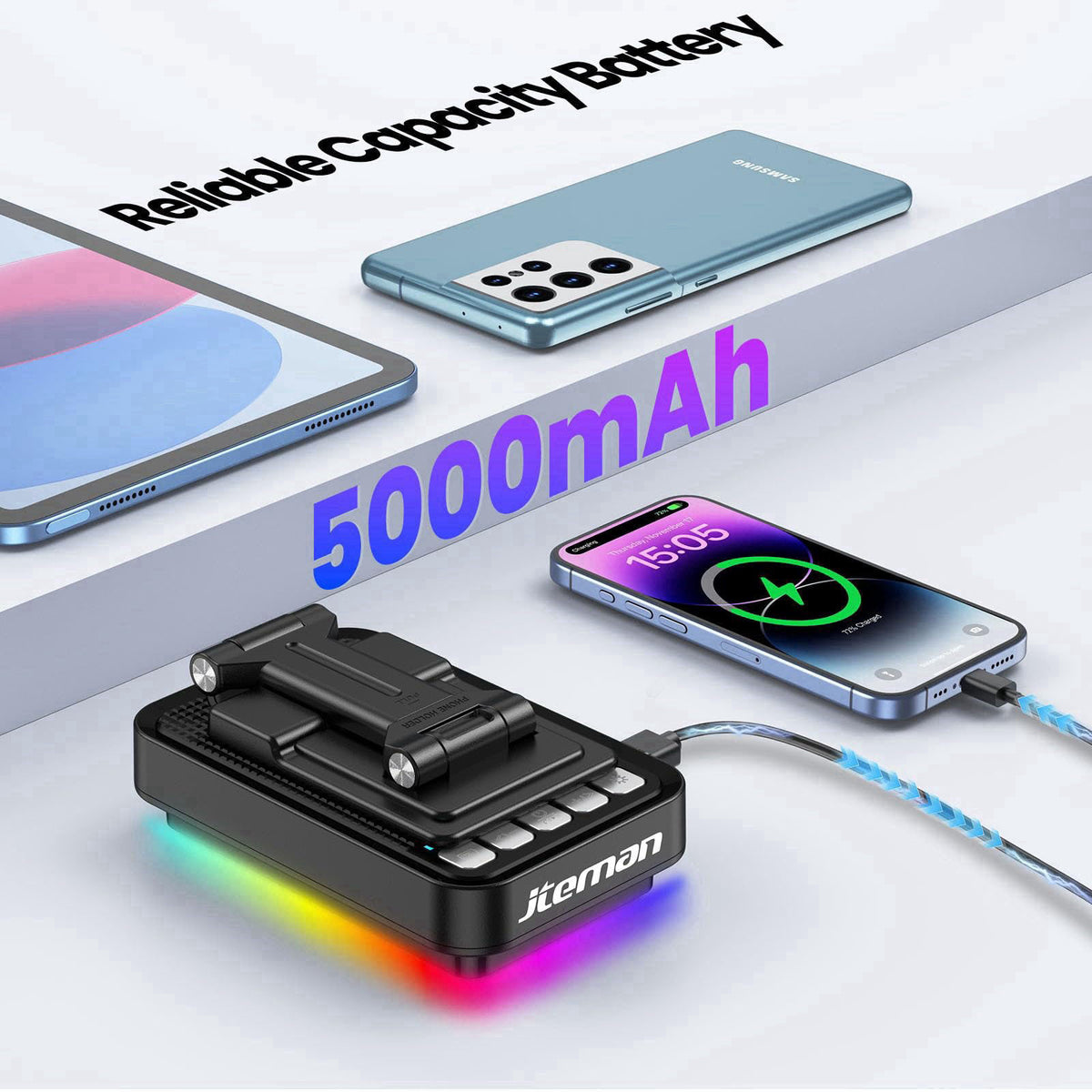 JTEMAN Gifts for Men Women Phone Stand Bluetooth Speaker with Light and Charging Function, 360 Rotating Phone Holder Coo