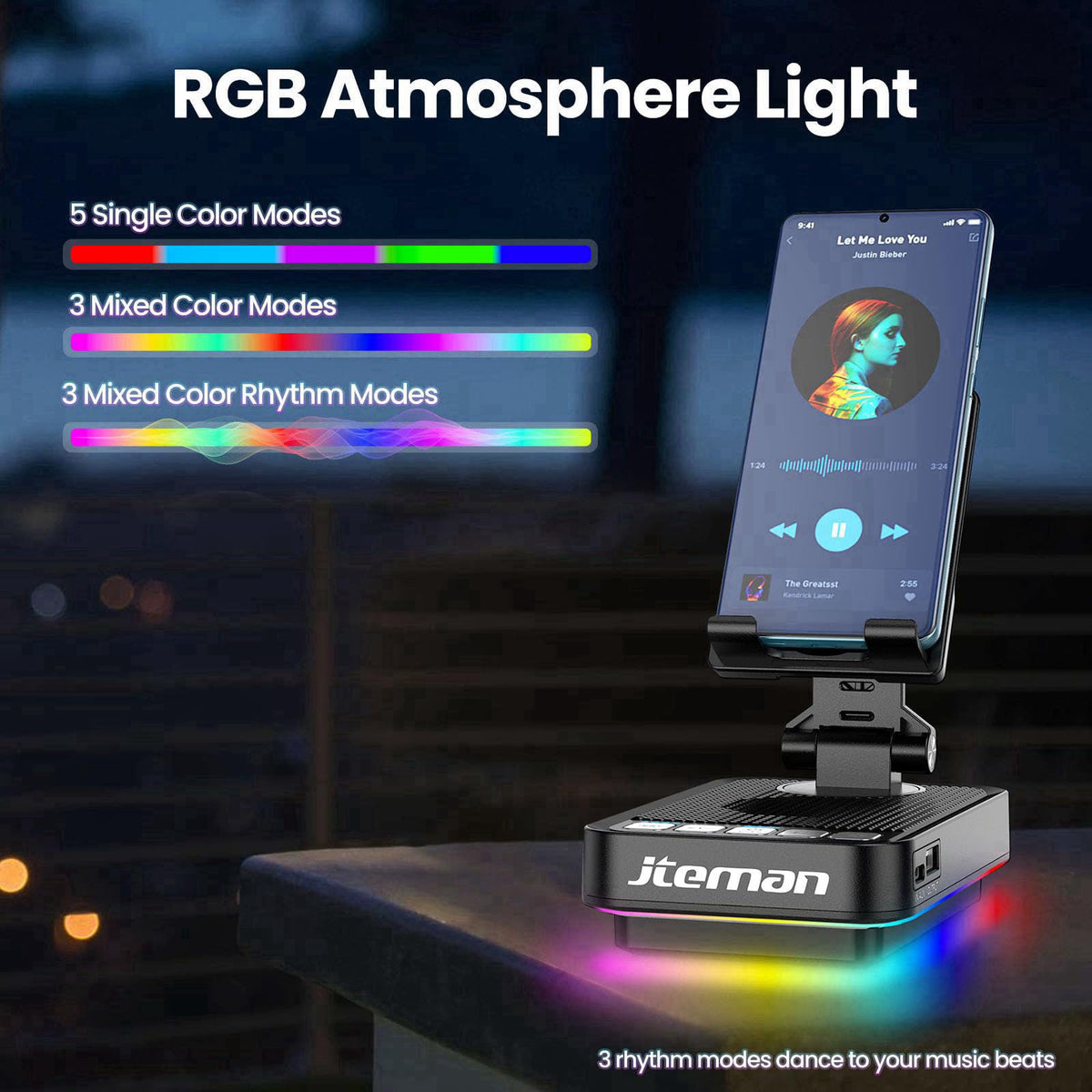 JTEMAN Gifts for Men Women Phone Stand Bluetooth Speaker with Light and Charging Function, 360 Rotating Phone Holder Coo