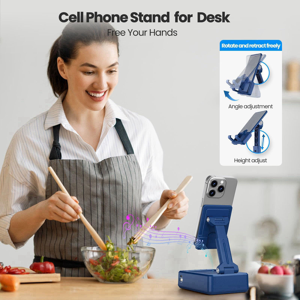 JTEMAN Cell Phone Stand with Bluetooth Speaker and Charging Function – full view