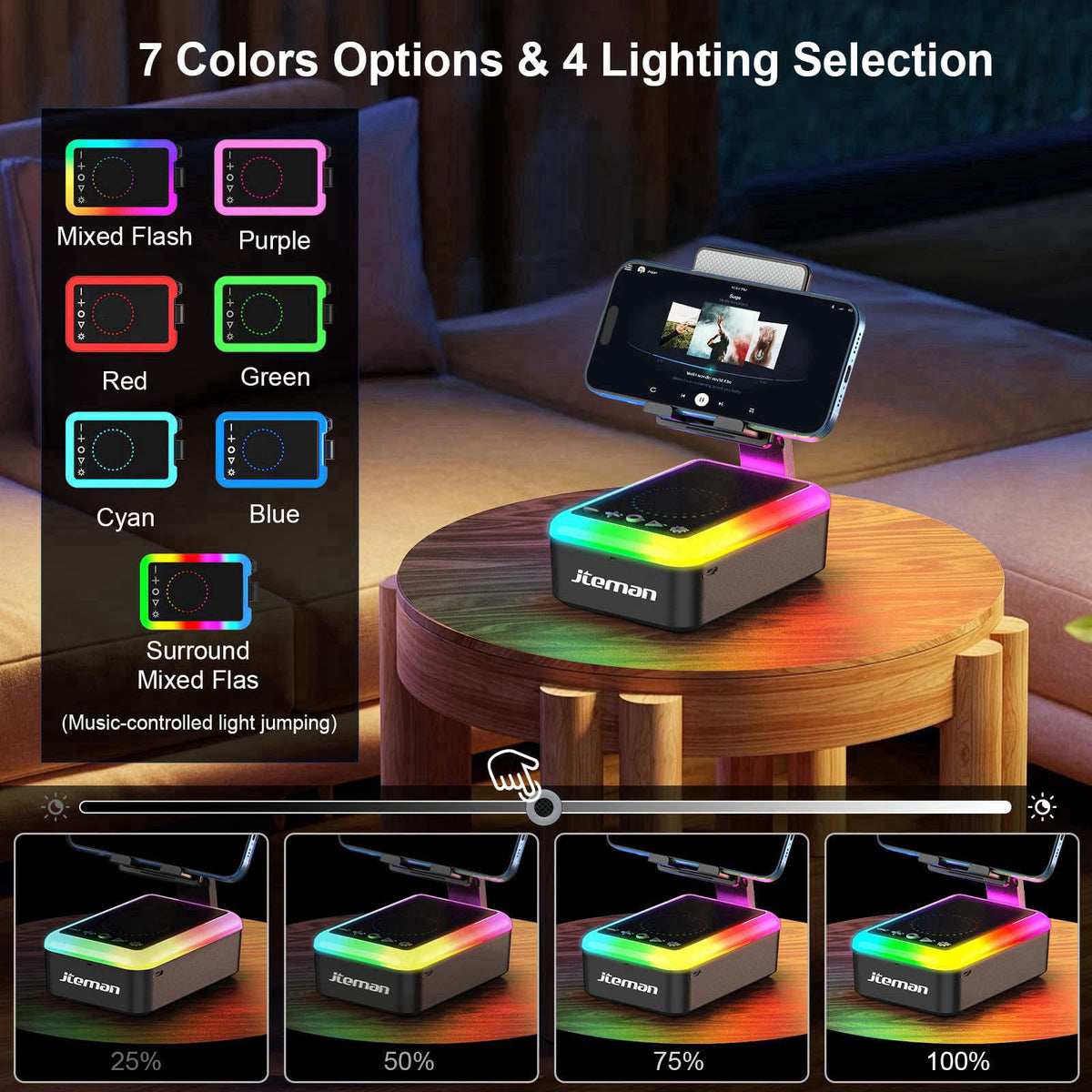 JTEMAN Gifts for Men Women, Cell Phone Stand with Bluetooth Speaker and Light, Portable Lanyard, Cool Tech Gifts for Dad