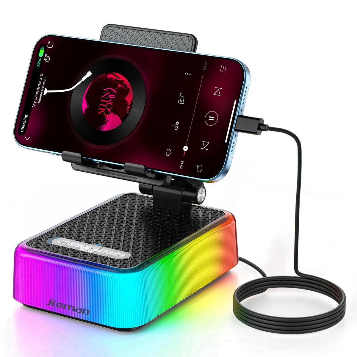 JTEMAN Gifts for Men Women, Phone Stand Bluetooth Speaker with Charging Function and RGB Light, Unique Birthday Gift Ide