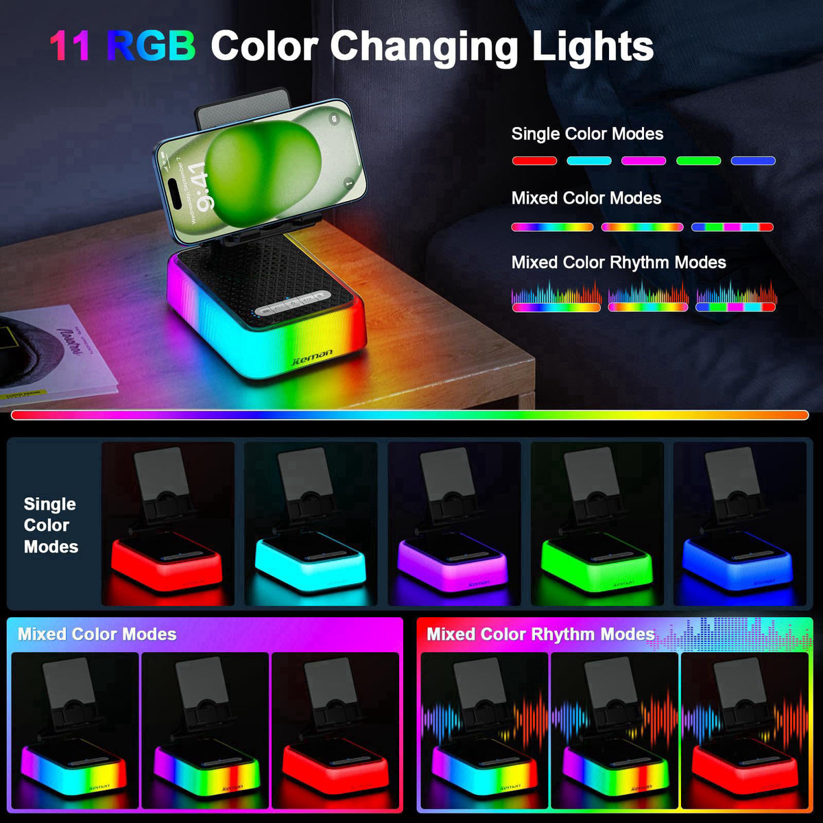 JTEMAN Gifts for Men Women, Phone Stand Bluetooth Speaker with Charging Function and RGB Light, Unique Birthday Gift Ide