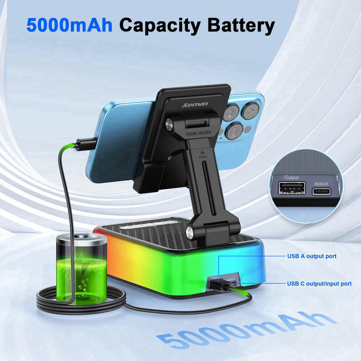 JTEMAN Gifts for Men Women, Phone Stand Bluetooth Speaker with Charging Function and RGB Light, Unique Birthday Gift Ide