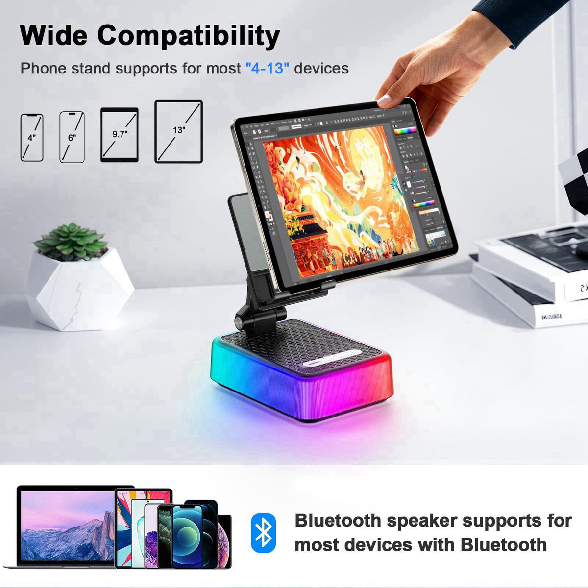 JTEMAN Gifts for Men Women, Phone Stand Bluetooth Speaker with Charging Function and RGB Light, Unique Birthday Gift Ide