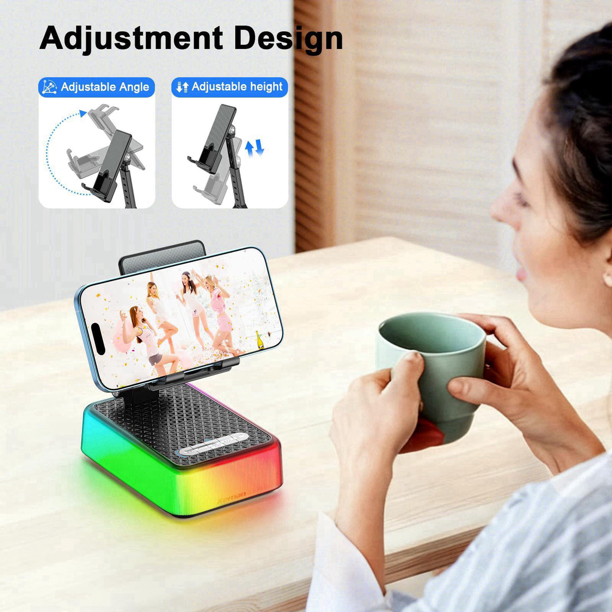 JTEMAN Gifts for Men Women, Phone Stand Bluetooth Speaker with Charging Function and RGB Light, Unique Birthday Gift Ide
