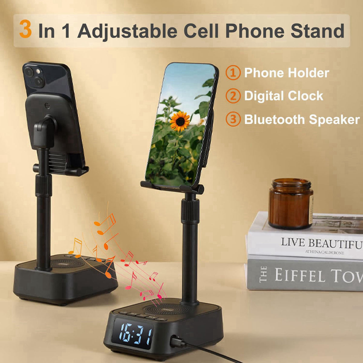 ASEAT Gifts for Men Women, Adjustable Phone Stand Bluetooth Speaker, Birthday Gifts Him Husband, Phone Holder for Kitche