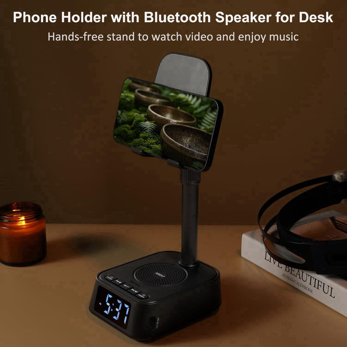 ASEAT Gifts for Men Women, Adjustable Phone Stand Bluetooth Speaker, Birthday Gifts Him Husband, Phone Holder for Kitche