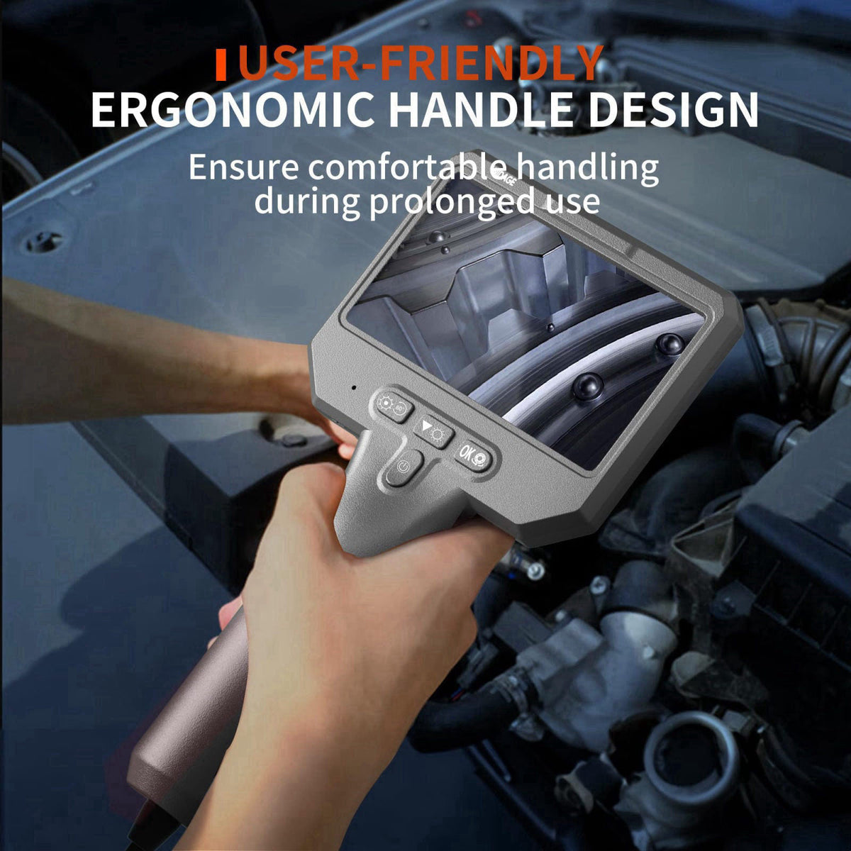 NIDAGE Dual Lens Endoscope Camera with Light, 1920P Industrial Borescope – back view and specifications