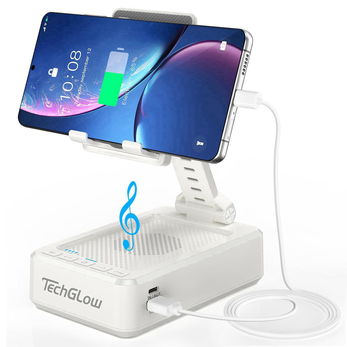TechGlow Foldable Cellphone Stand with Bluetooth Speaker and Charging Function Birthday Gifts for Men Women Mother Fathe