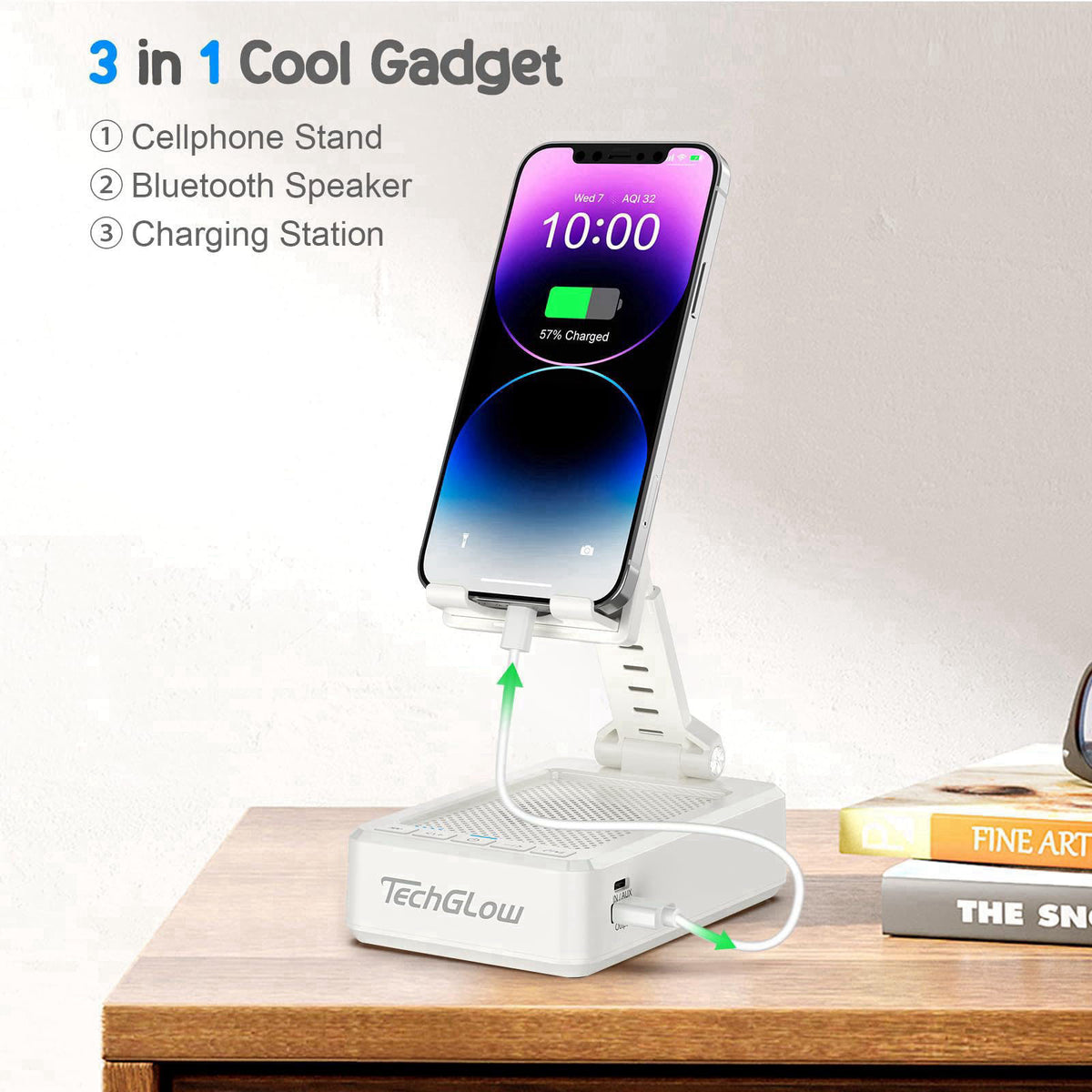 TechGlow Foldable Cellphone Stand with Bluetooth Speaker and Charging Function Birthday Gifts for Men Women Mother Fathe