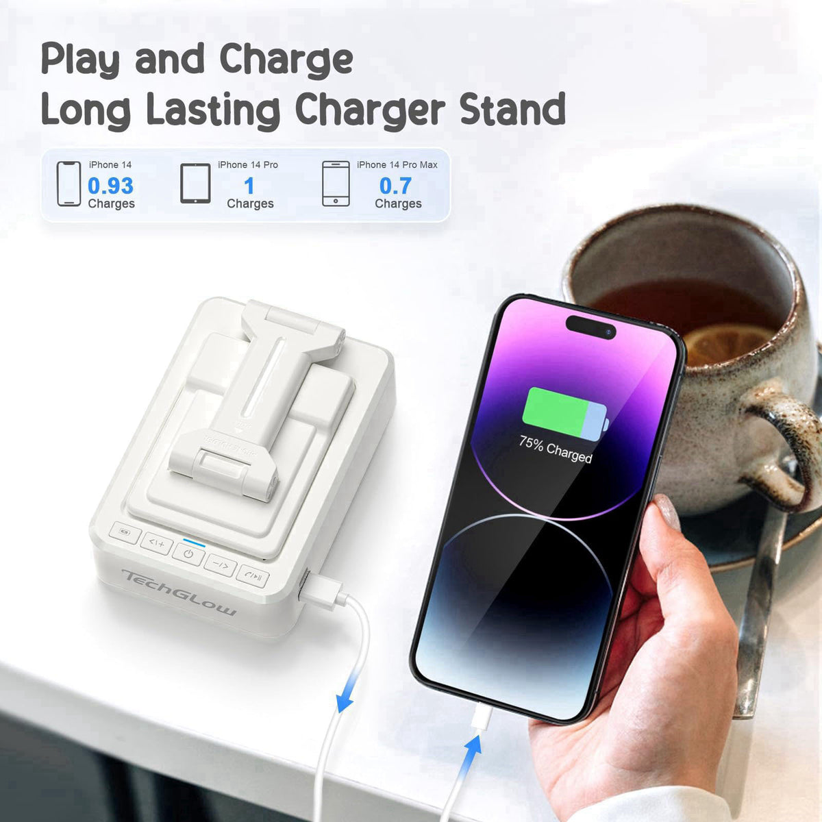TechGlow Foldable Cellphone Stand with Bluetooth Speaker and Charging Function Birthday Gifts for Men Women Mother Fathe