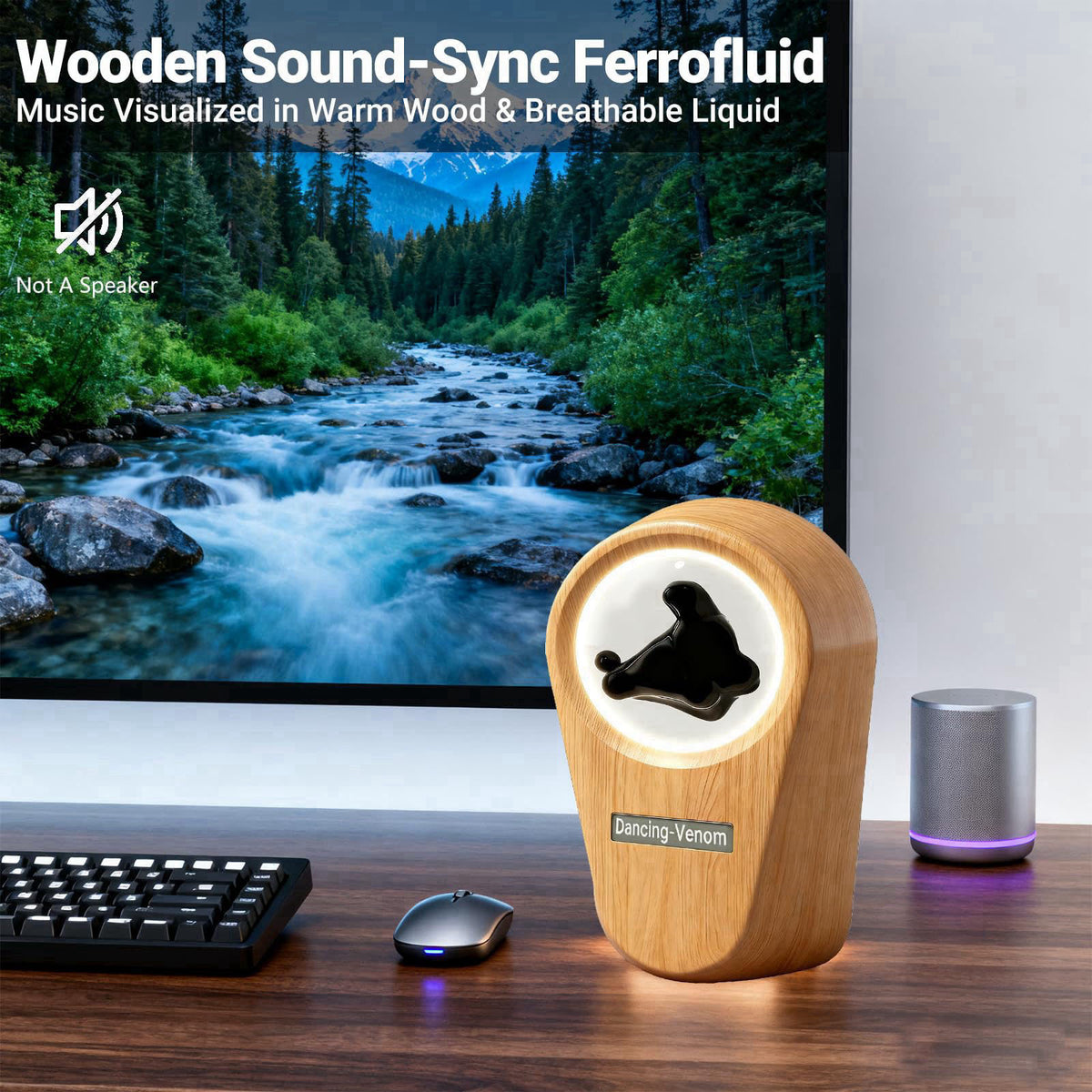 Alltripal Ferrofluid Sound Visualizer, Dancing Ferrofluid Speaker Music Mate, Audio Visualizer Desk Art with Lamp, Valen