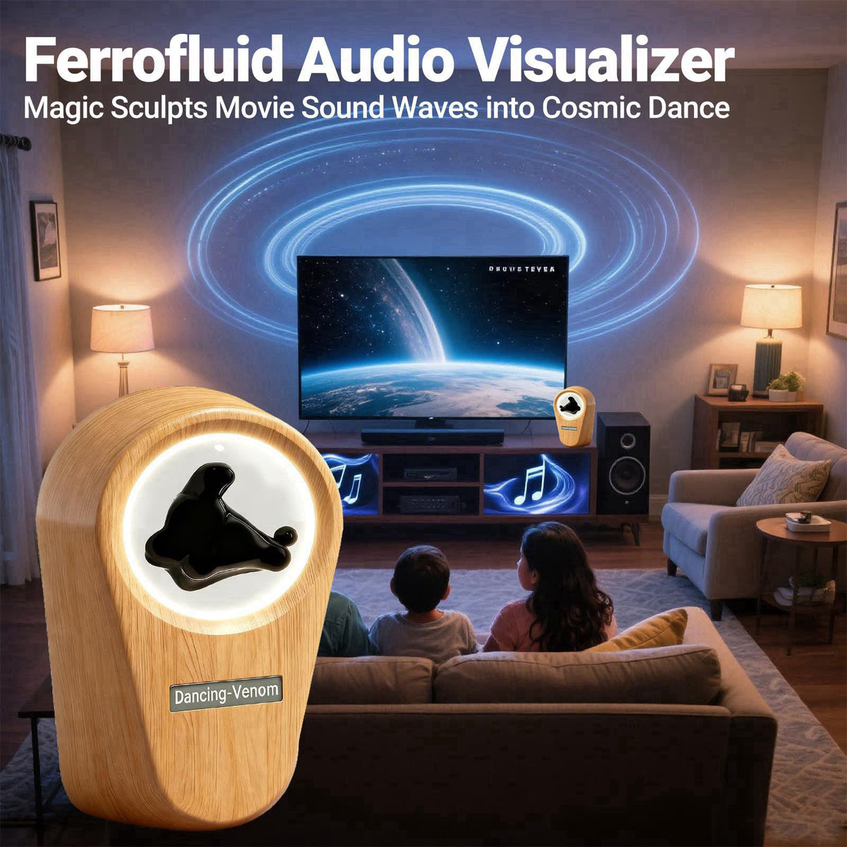 Alltripal Ferrofluid Sound Visualizer, Dancing Ferrofluid Speaker Music Mate, Audio Visualizer Desk Art with Lamp, Valen