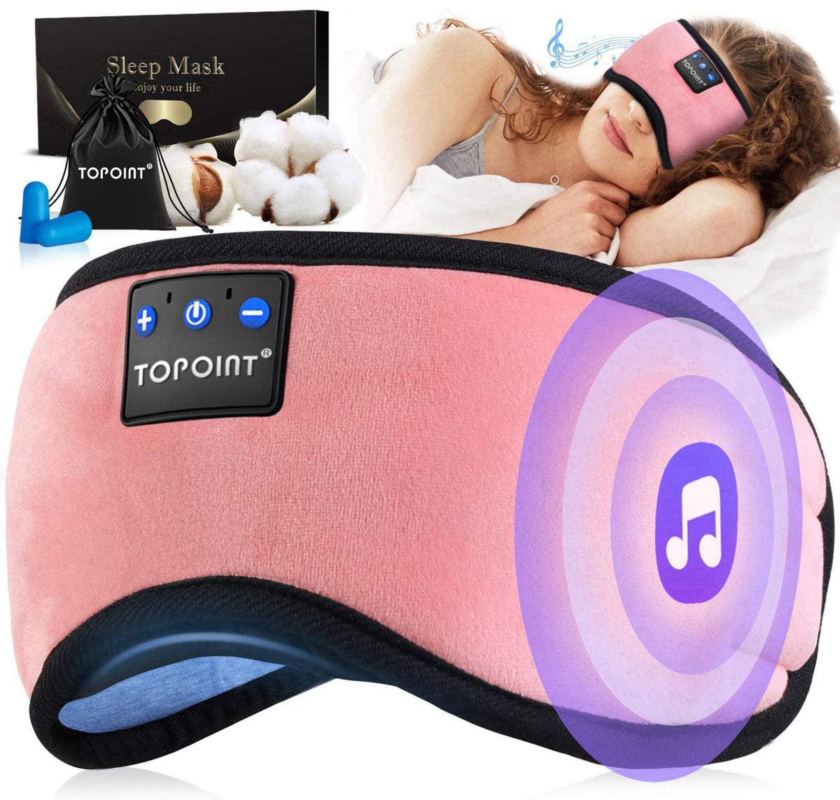 TOPOINT Sleep Mask Headphones Bluetooth 5.2 Wireless, Blackout Eye Mask for Women Men Sleeping Travel Meditation Gifts C