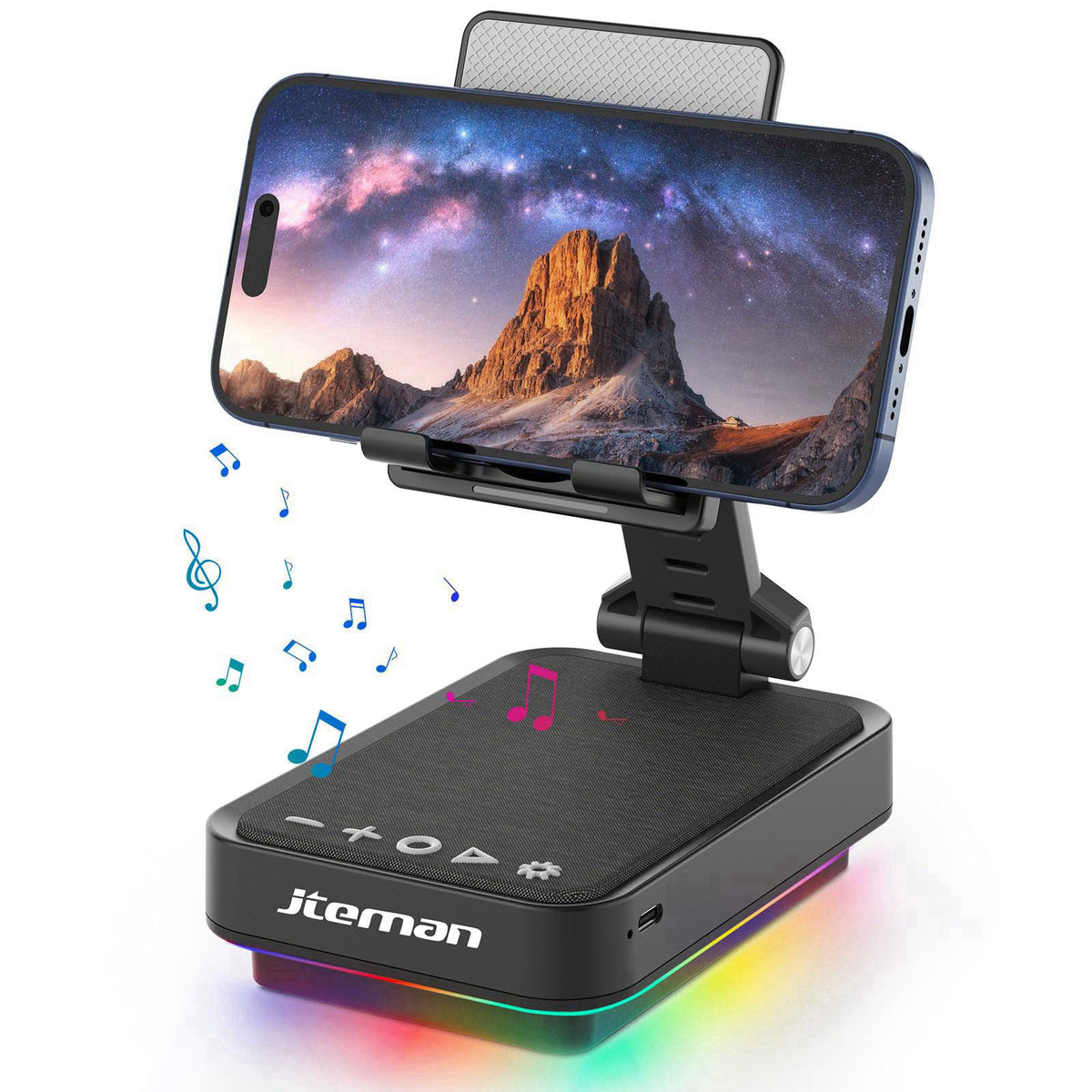 JTEMAN Gifts for Men Cell Phone Stand with Wireless Bluetooth Speaker and Light, Cool Tech Gifts for Men Women Husband D