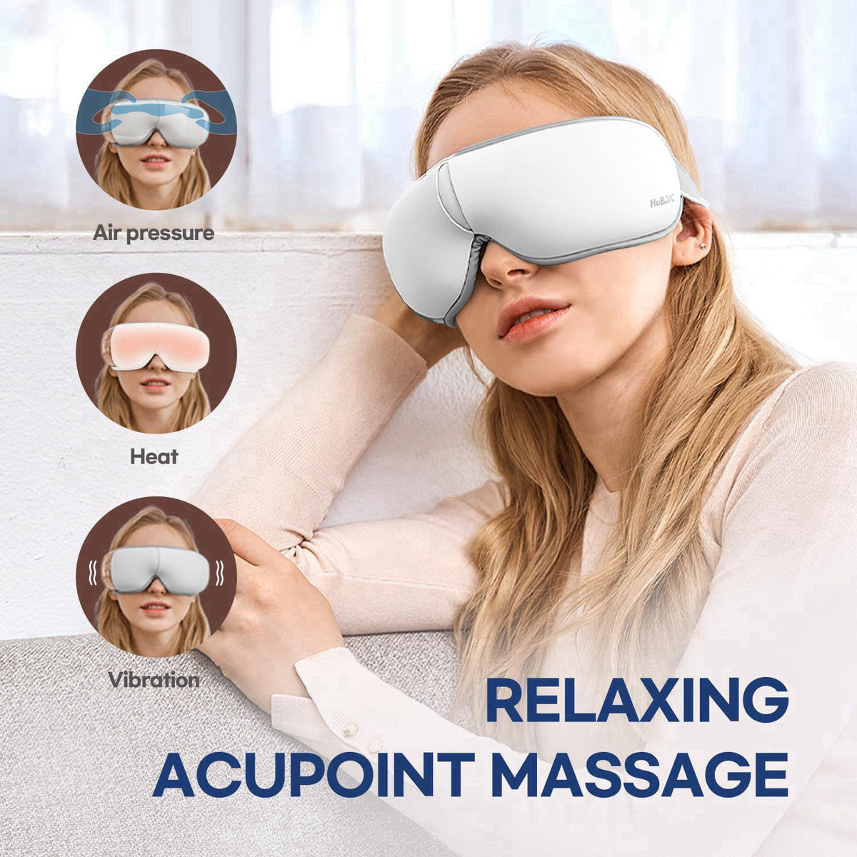 HuBDIC HubiCare Eye Massager with Heat, Vibration, and Music Helps Relieve Strain, Dark Circles, Dryness, and for Migrai