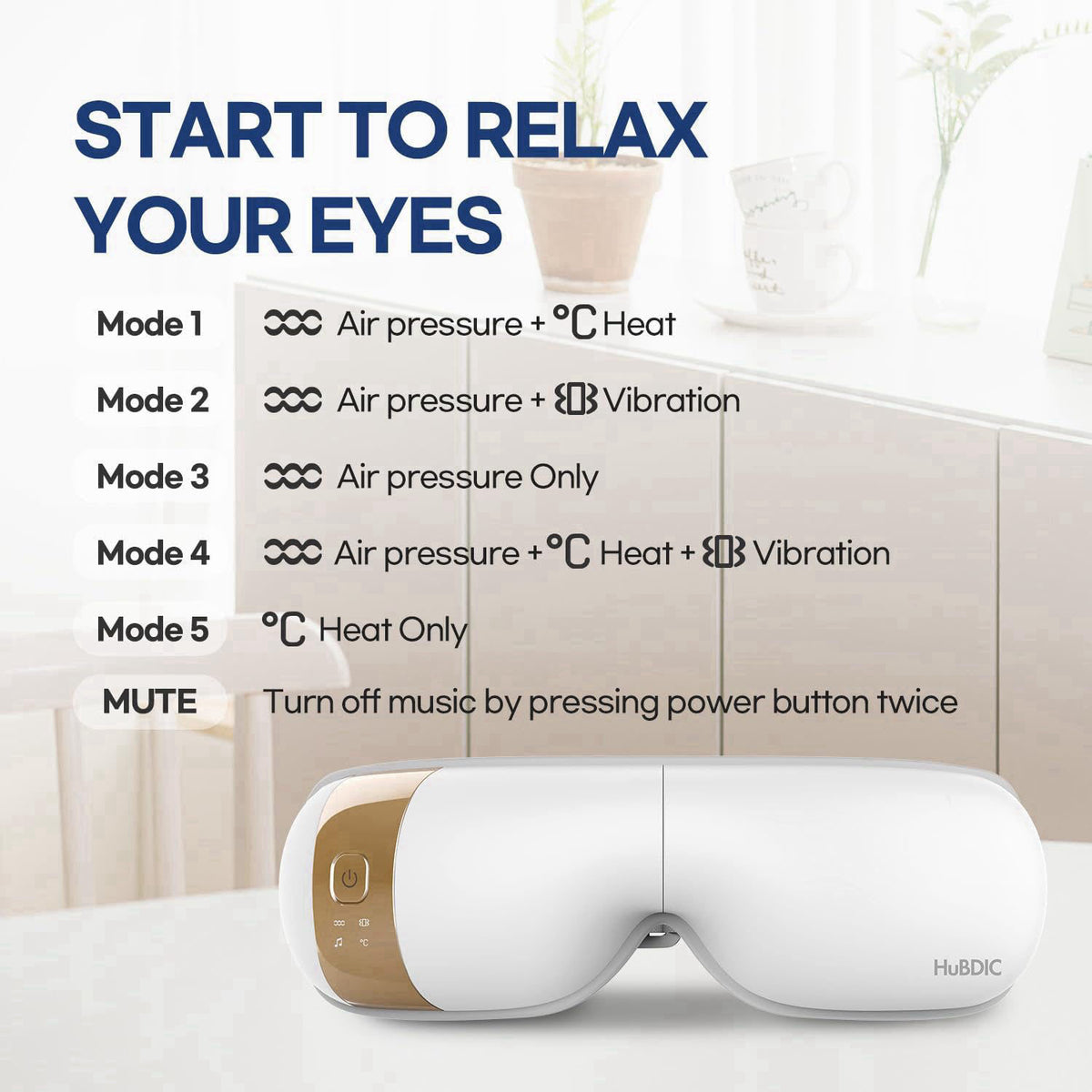 HuBDIC HubiCare Eye Massager with Heat, Vibration, and Music Helps Relieve Strain, Dark Circles, Dryness, and for Migrai