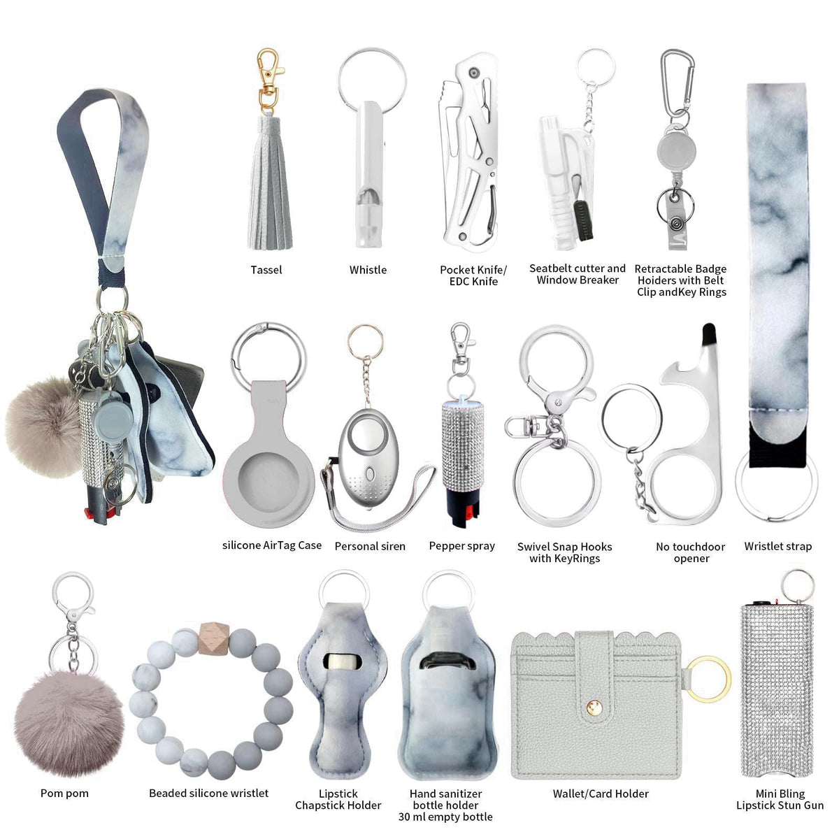 Araafur Wristlet Keychain Set with Wallet Card Holder and Pom pom Airtag Keychain Accessories for Women – close-up detai
