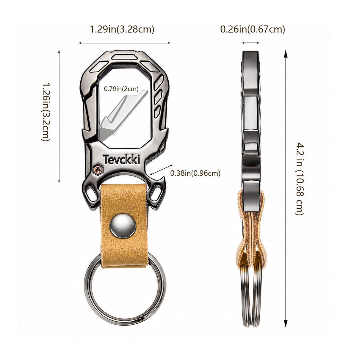 Tevckki Tactical leather keychains Carabiner Car Key Chains Bottle opener Clip Keychain Key Rings,Universal for men and 