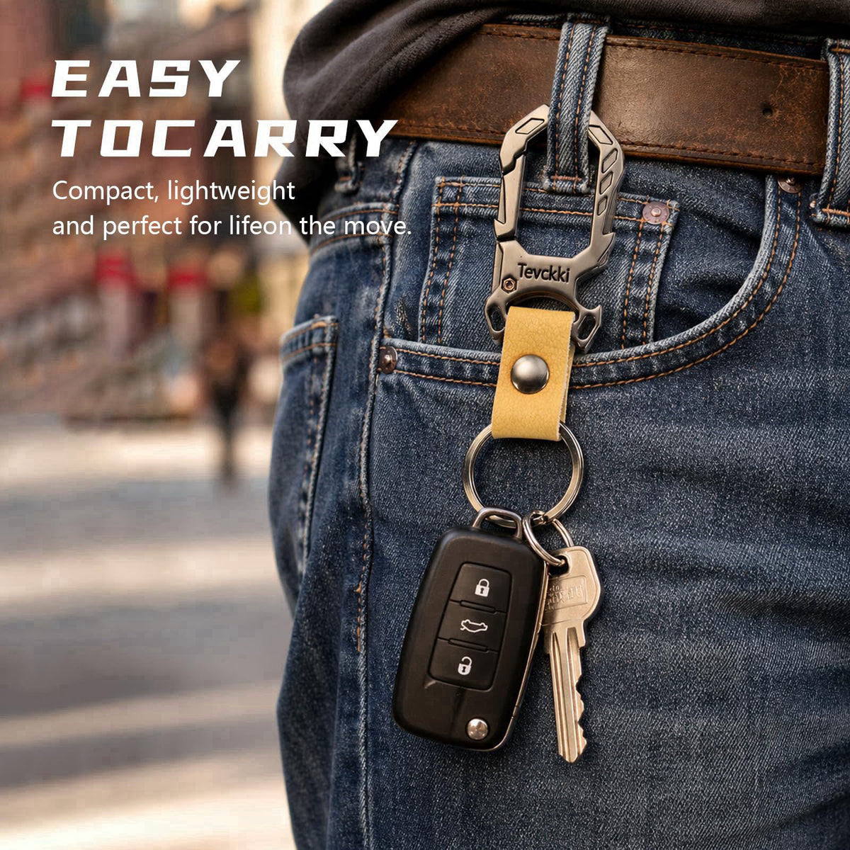 Tevckki Tactical leather keychains Carabiner Car Key Chains Bottle opener Clip Keychain Key Rings,Universal for men and 
