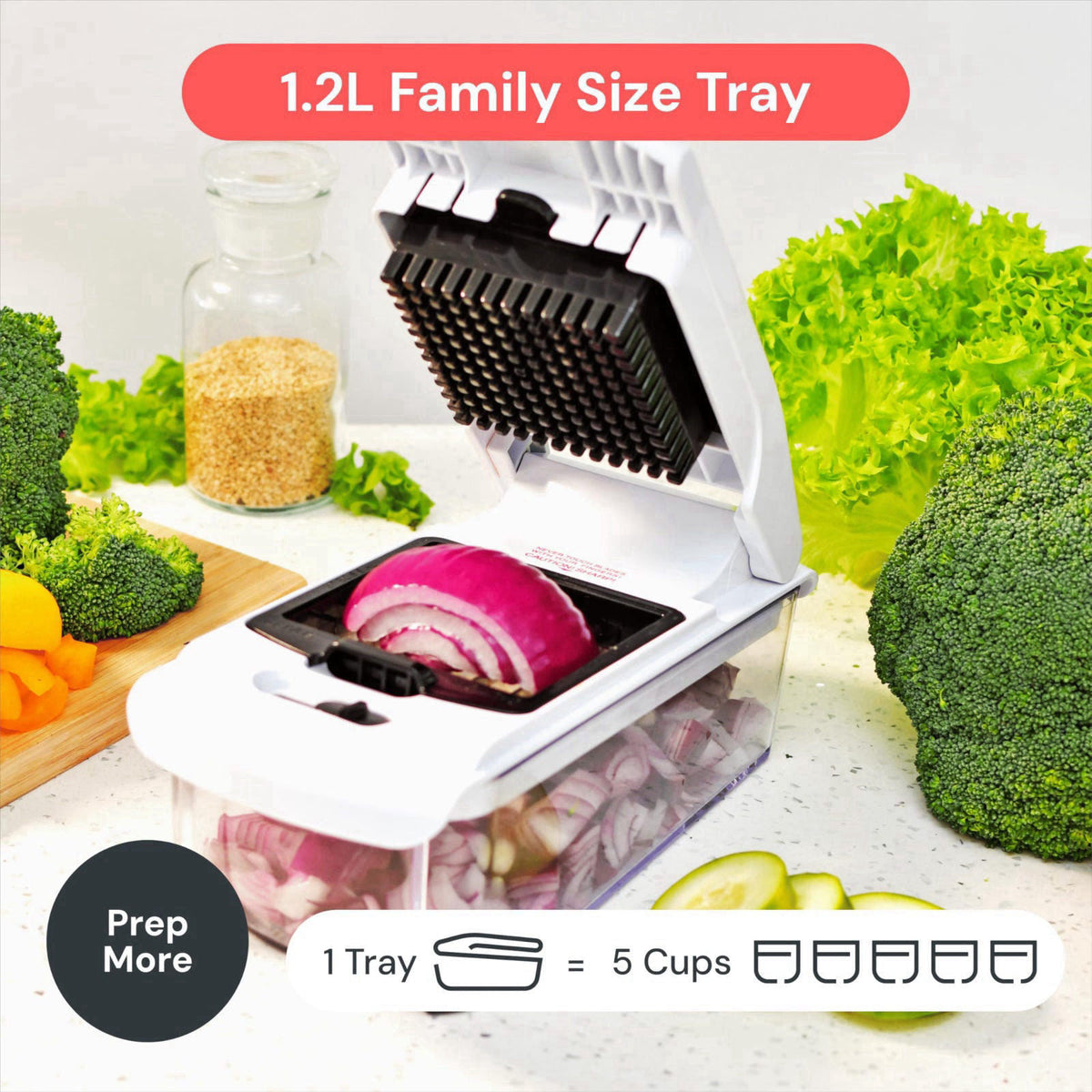 Fullstar Pro Original Vegetable Chopper & Spiralizer, All-in-1 Kitchen Tool – back view and specifications