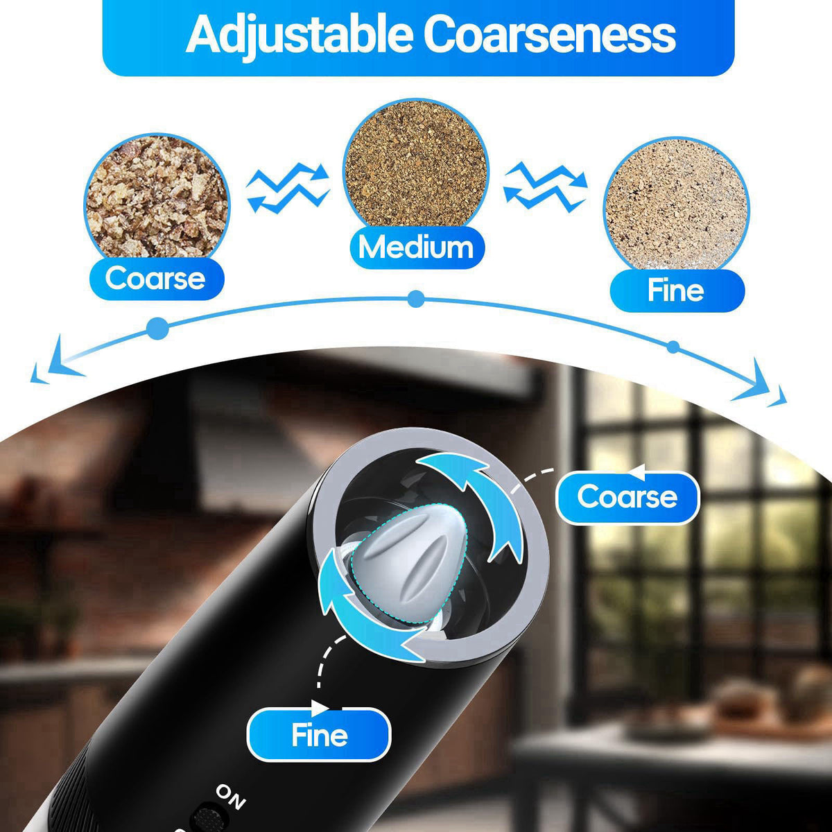 MealHelper Rechargeable Gravity Electric Salt and Pepper Grinder Set with LED Light, Type-C Fast Charging, Adjustable Co