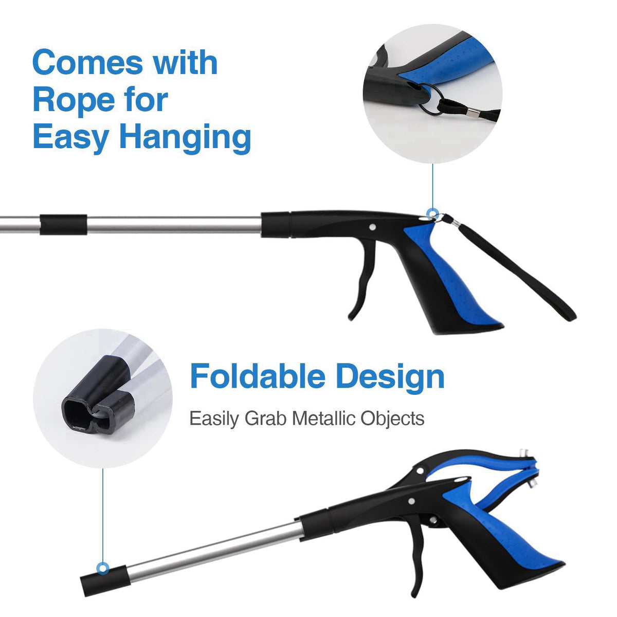 Xth-Nth 2-Pack Grabber Reacher Tool, 32 Inch Extra Long Steel Foldable Pick Up Stick with Strong Grip Magnetic, 90° Rota