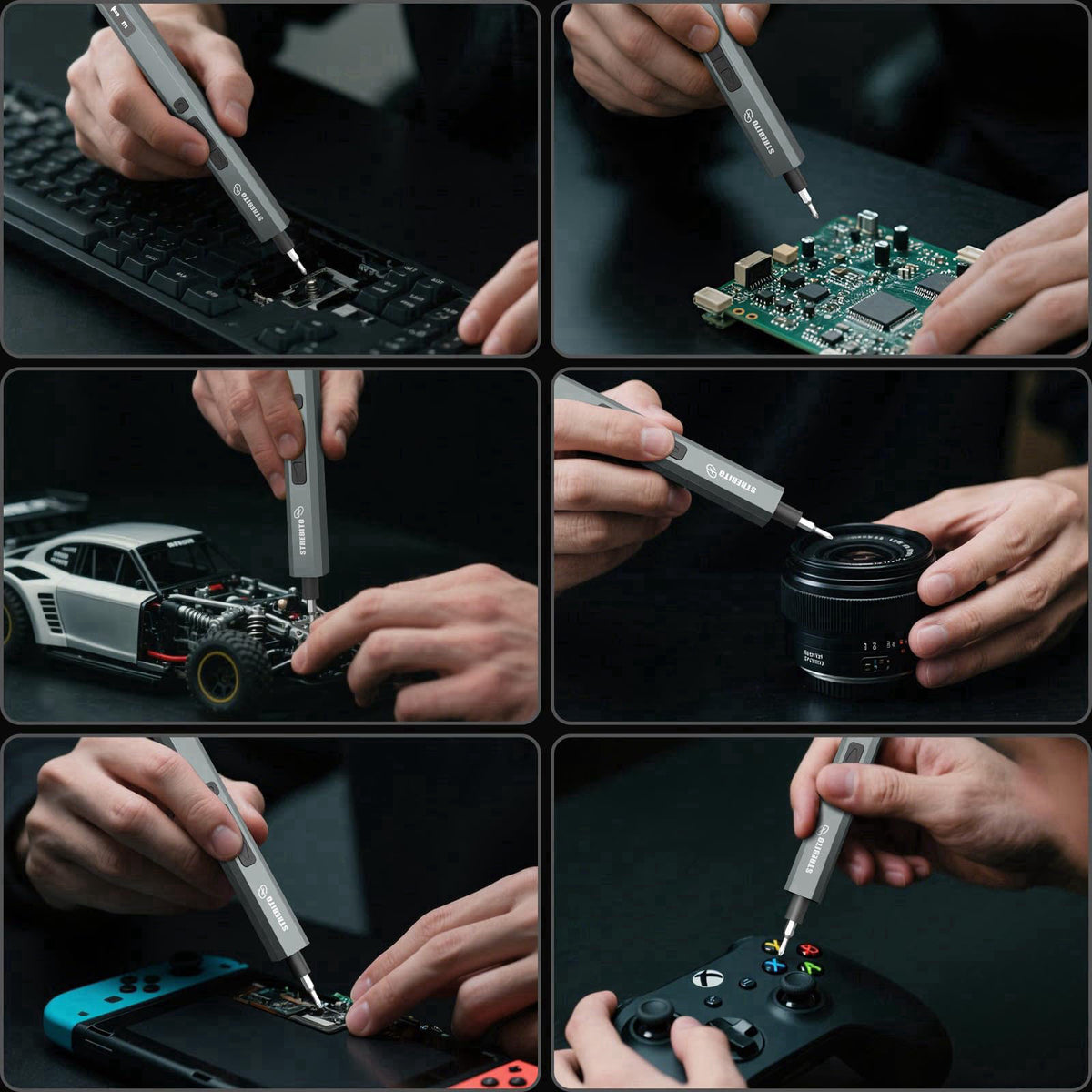 STREBITO 144-Piece Upgraded Electric Screwdriver – back view and specifications