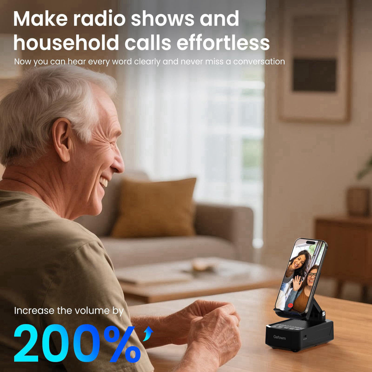 Gafowm Wireless Induction Speaker with Phone Stand, tech Gifts for Men – back view and specifications