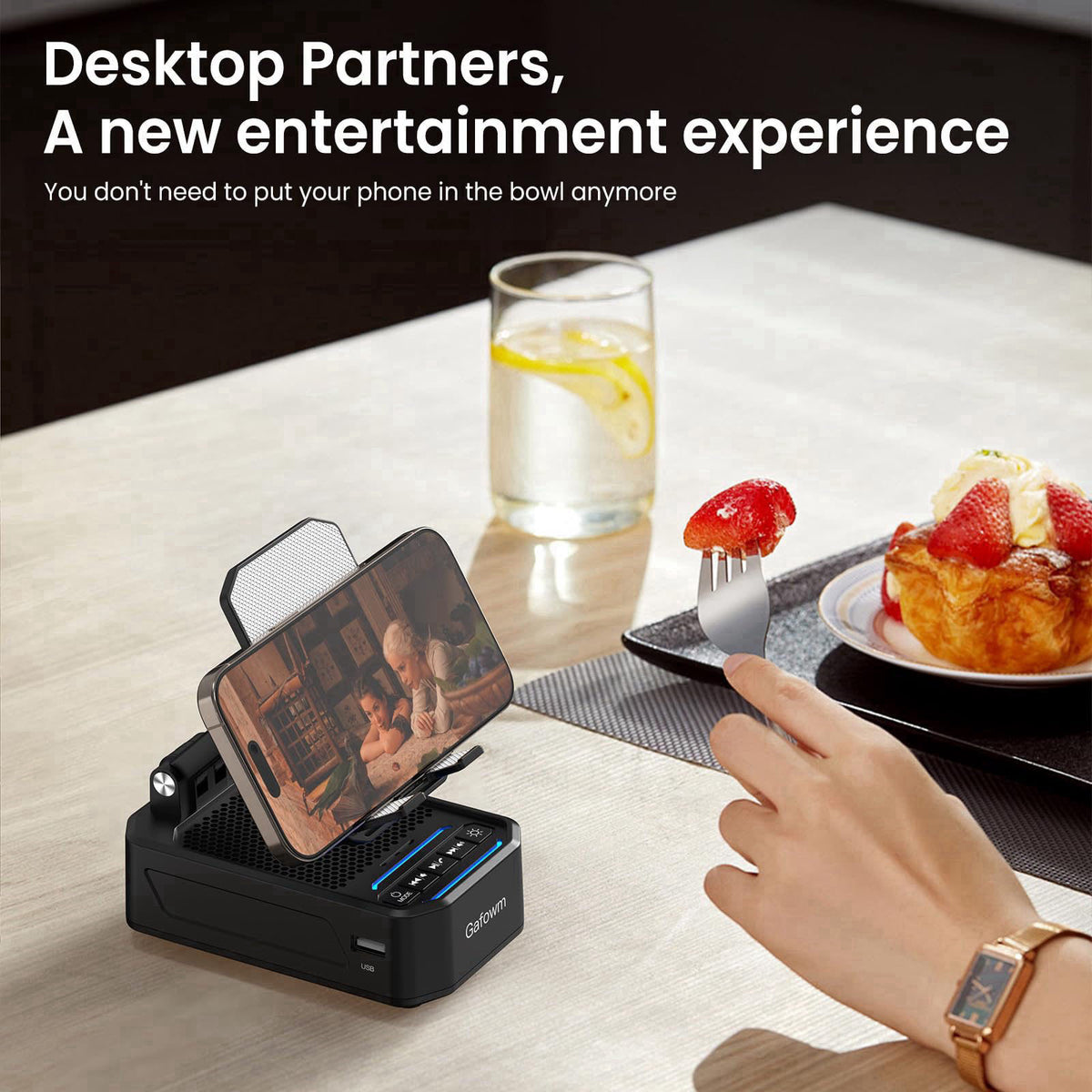 Gafowm Wireless Induction Speaker with Phone Stand, tech Gifts for Men – alternate angle