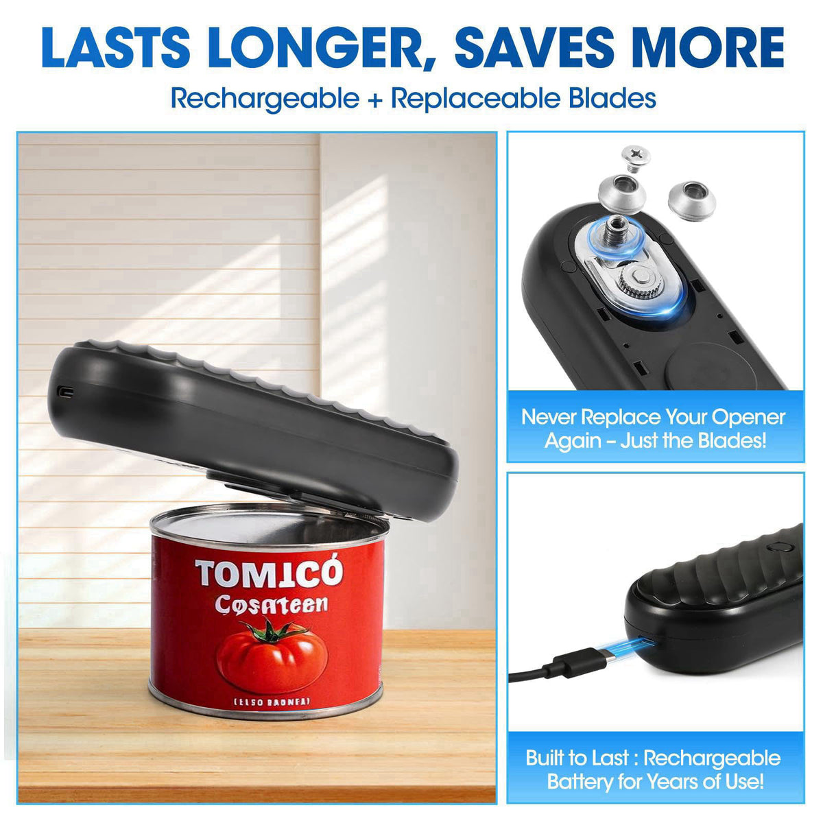 Duyiho Electric Can Opener for Seniors, One-Touch Automatic Can Opener with Smooth Edge, USB Rechargeable, Cordless Batt