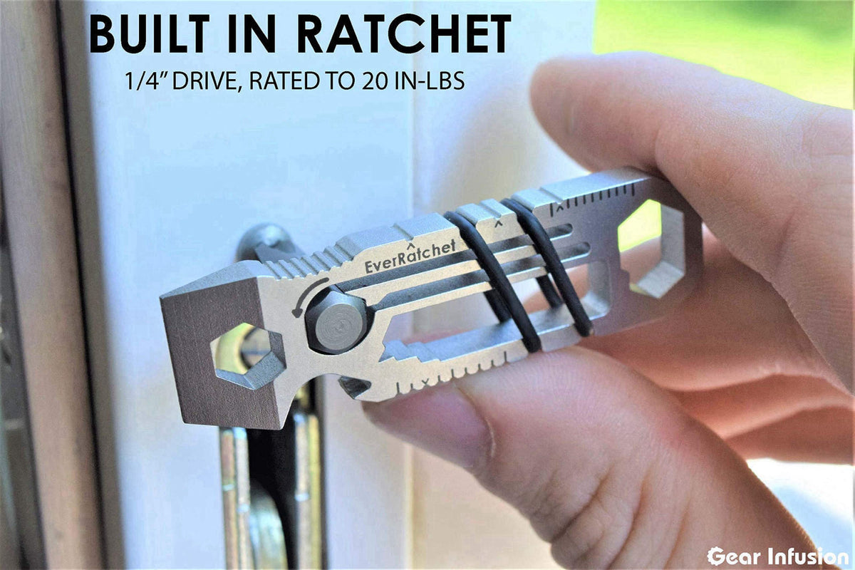 Gear Infusion EverRatchet Ratcheting Multitool and Brew Soldier Bottle Opener – close-up detail in Silver