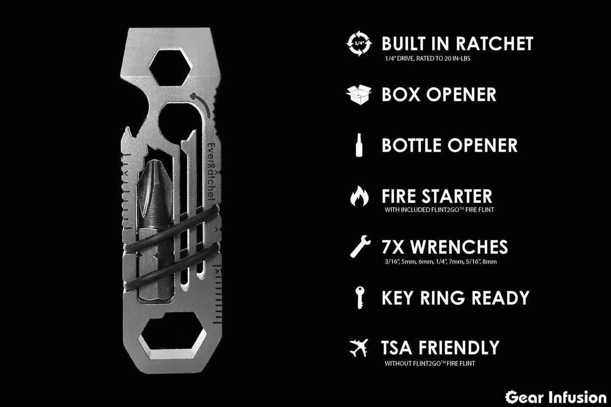 Gear Infusion EverRatchet Ratcheting Multitool and Brew Soldier Bottle Opener – full view, size 3 inches
