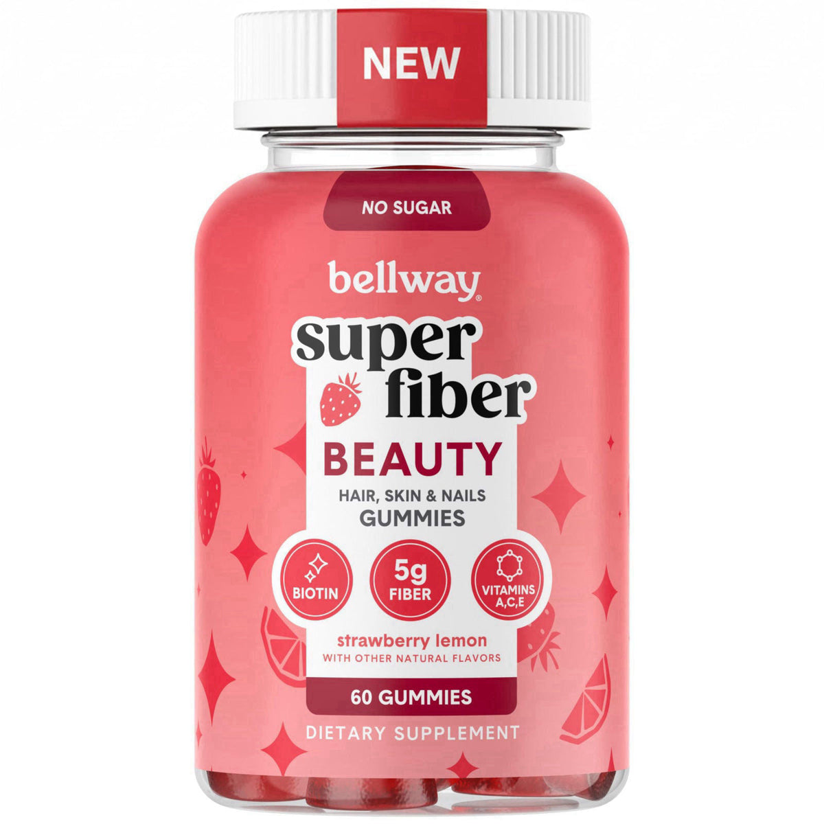 Bellway Super Fiber + Beauty, Fiber Gummies with Biotin, Sugar-Free, 60 Ct – Gluten Free, No Artificial Colors, No Artif