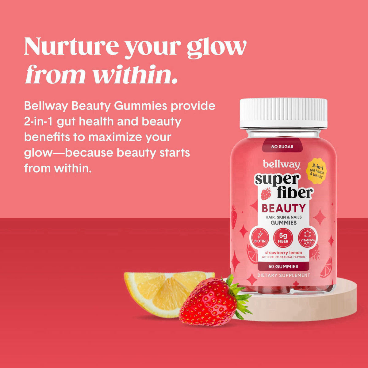Bellway Super Fiber + Beauty, Fiber Gummies with Biotin, Sugar-Free, 60 Ct – packaging and label