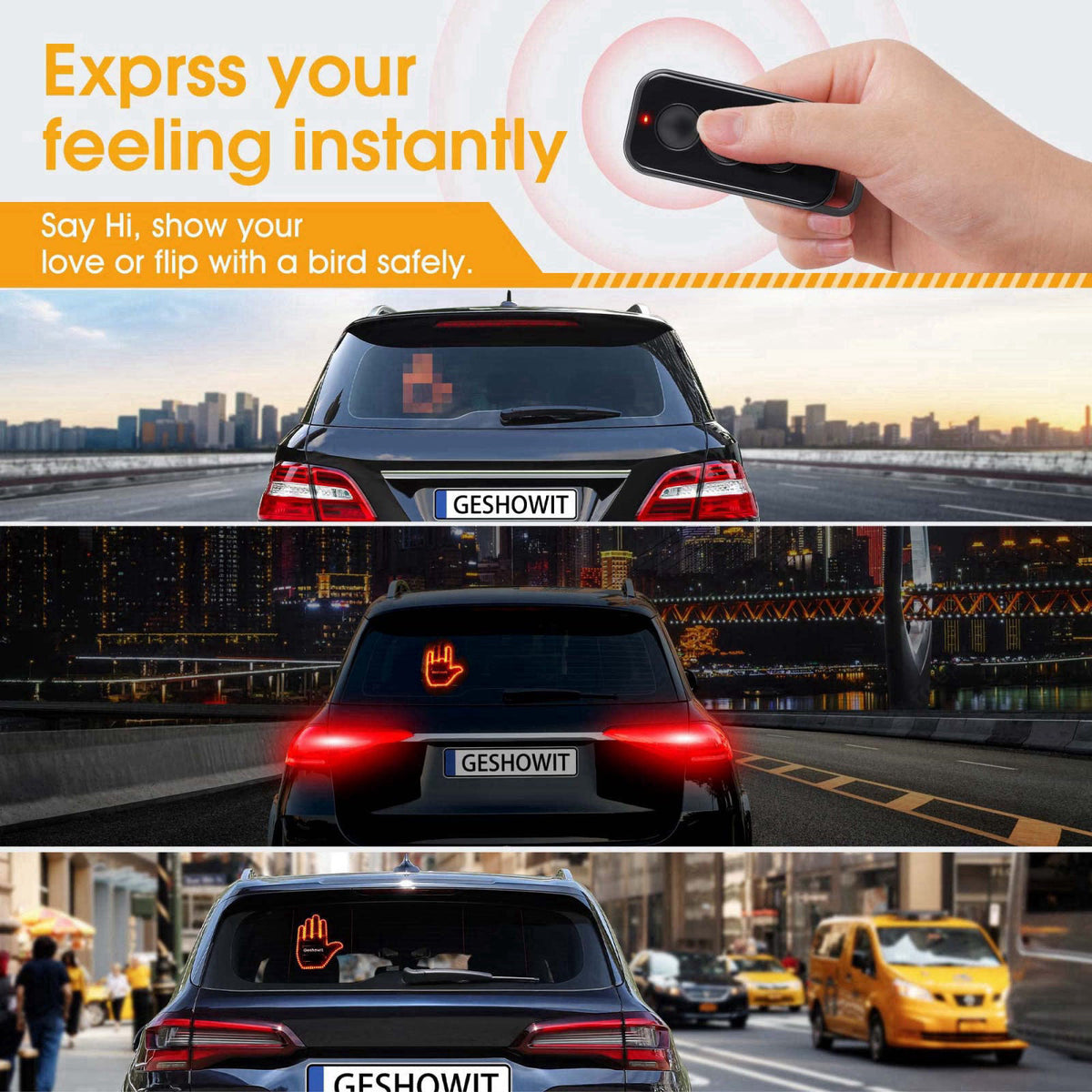Bicboz Car Finger Light with Remote - Give The Bird & Wave & Love to Drivers – close-up detail in Black