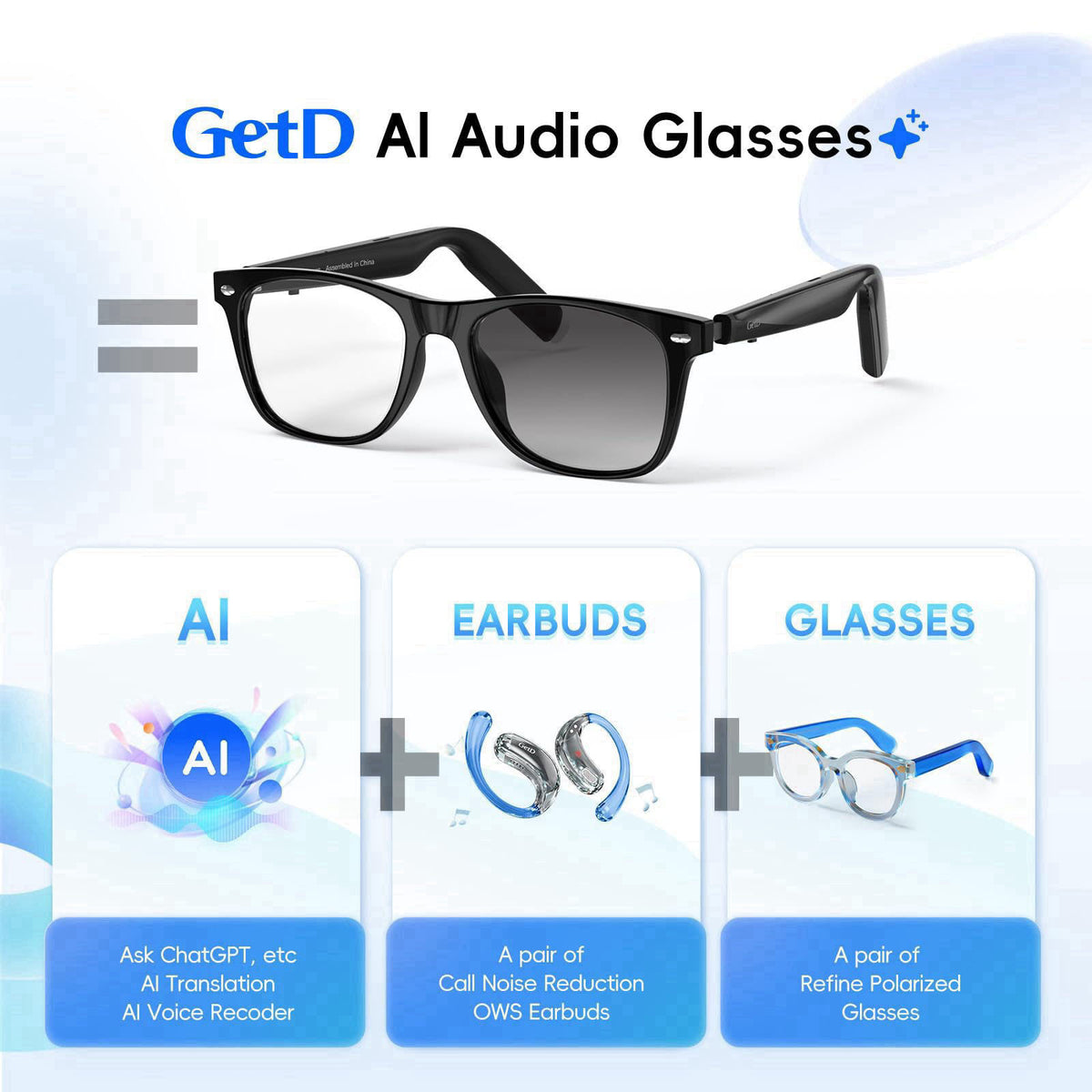 GetD Bluetooth Audio Smart Glasses for Women Men,Open Ear AI Glasses – alternate angle